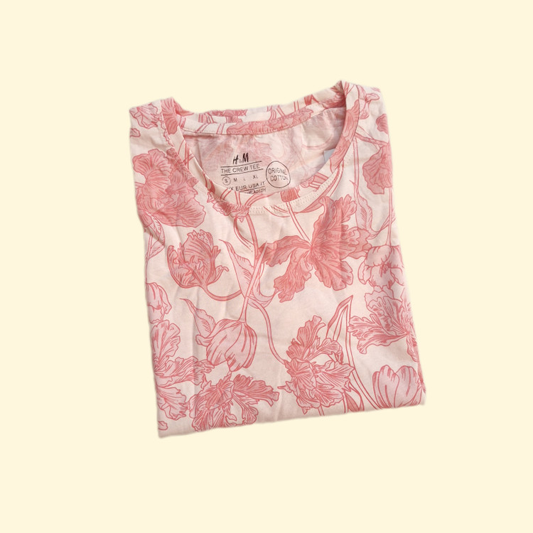 تیشرت نخ پنبه وارداتی طرحدار فانتزی h&m اچ ان ام زنانه