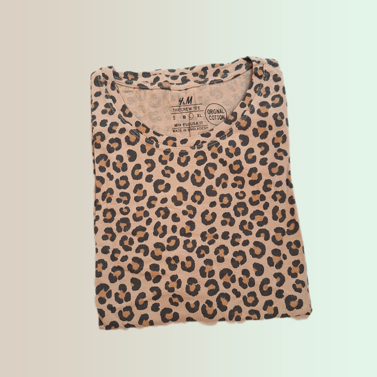 تیشرت پلنگی دمپا گردنخ پنبه وارداتی زنانه h&m