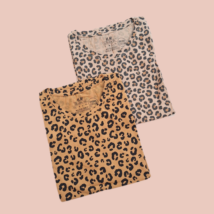 تیشرت پلنگی دمپا گردنخ پنبه وارداتی زنانه h&m