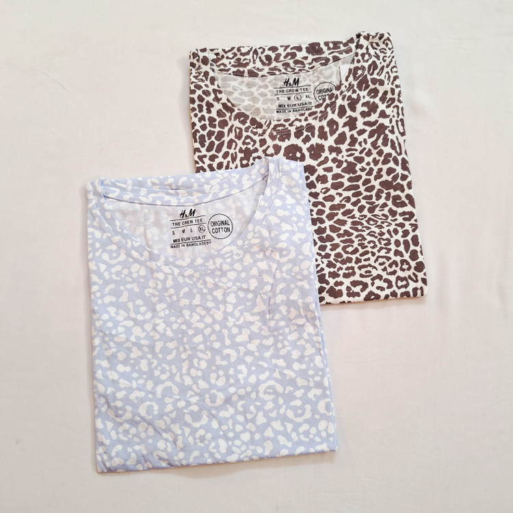 تیشرت پلنگی دمپا گردنخ پنبه وارداتی زنانه h&m