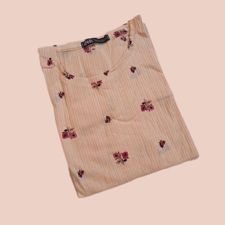 تیشرت نخ پنبه کبریتی طرحدار وارداتی زنانه h&m