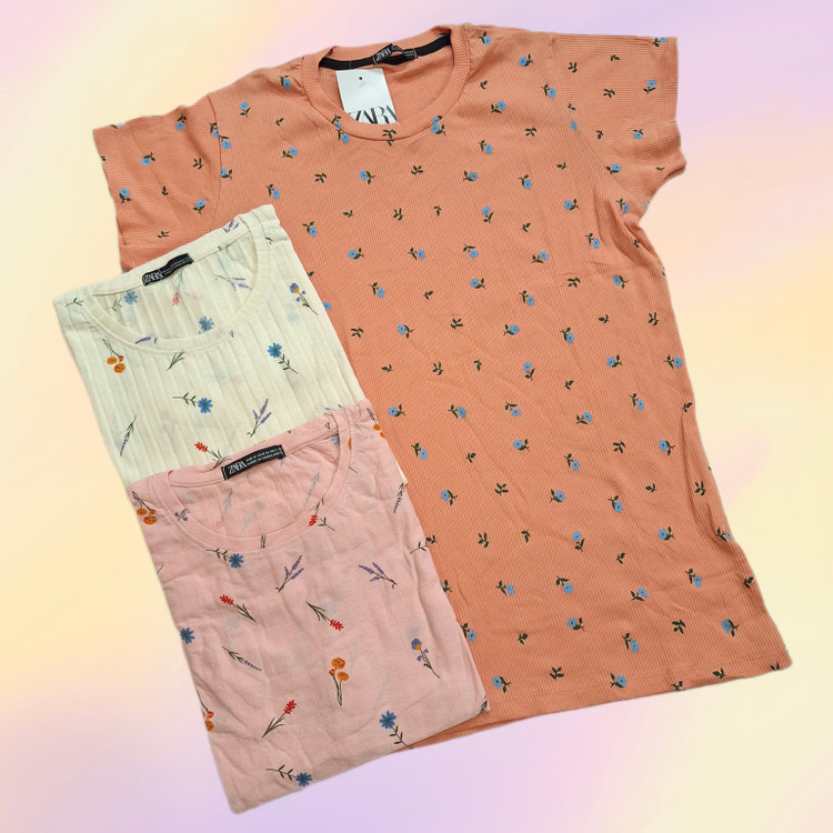 تیشرت نخ پنبه کبریتی طرحدار وارداتی زنانه h&m