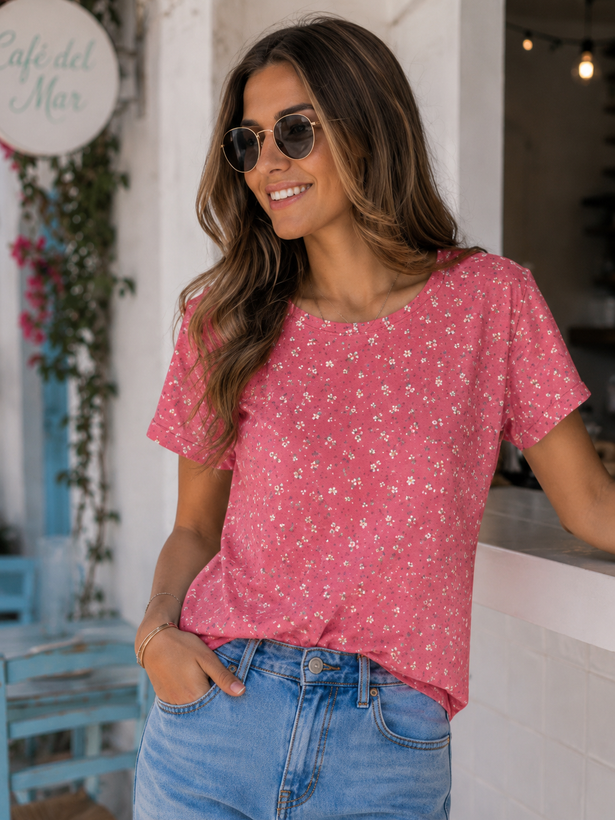 تیشرت نخ پنبه وارداتی طرحدار فانتزی h&m اچ ان ام زنانه