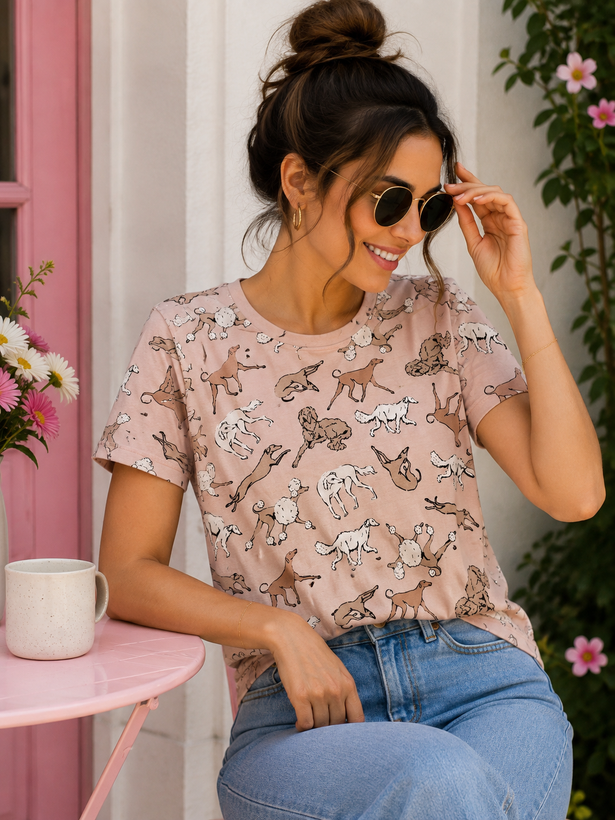 تیشرت نخ پنبه وارداتی طرحدار فانتزی h&m اچ ان ام زنانه