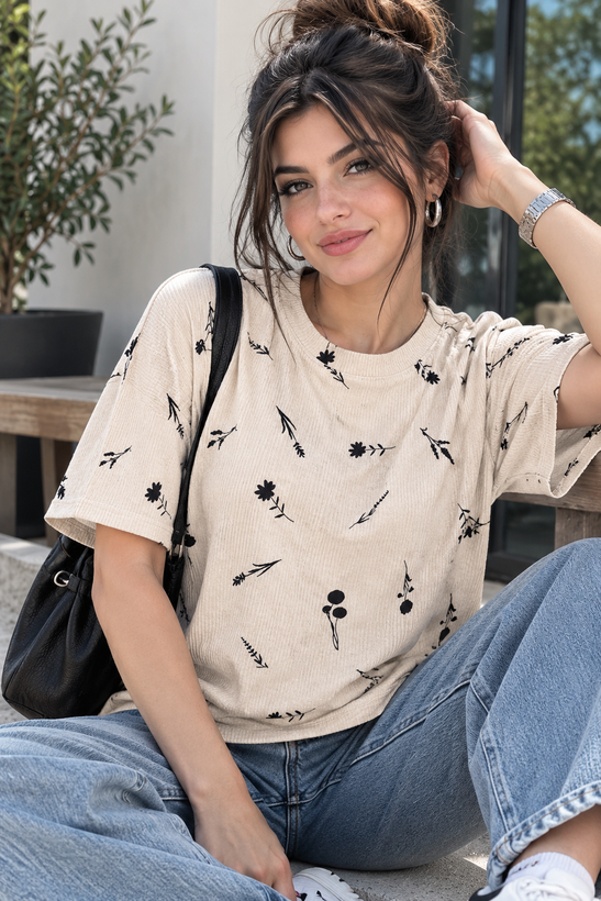 تیشرت نخ پنبه کبریتی طرحدار وارداتی زنانه h&m