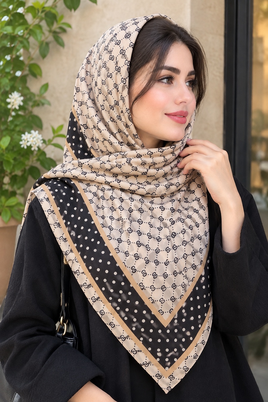 روسری نخی دور دست دوز قواره متوسط زنانه
